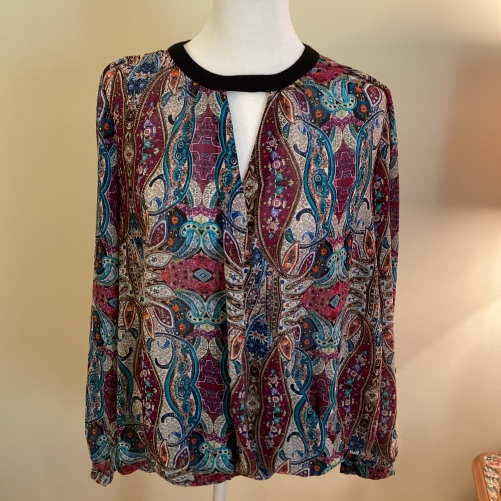 Nicole Miller paisley colorful polyester blouse, size M